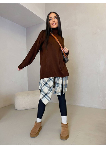 Коричневий зимовий стильний та комфортний светр oversize джемпер No Brand