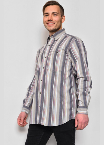 Сорочка чоловіча батальна бежевого кольору в смужку Let's Shop (281352728)