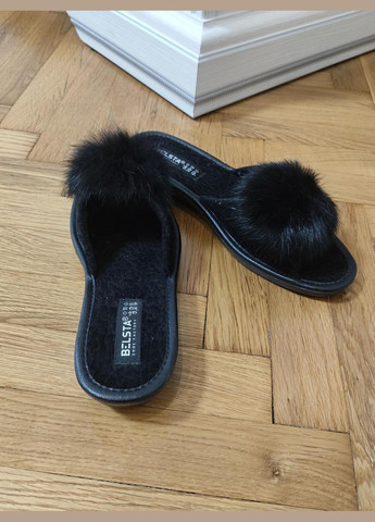 Тапочки жіночі кімнатні чорні з відкритим носком і пушком Белста (345647062)