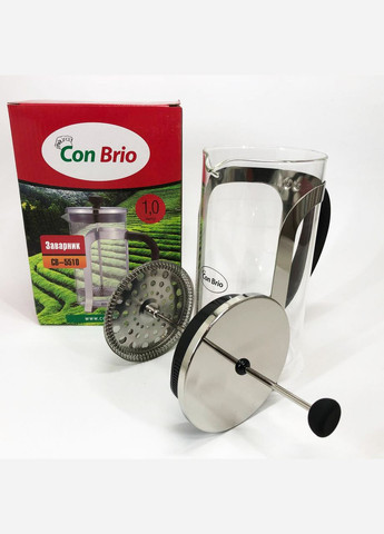 Френч-пресс 1000 мл стекло нержавейка CB-5510, Чайник для заваривания трав, Заварник прозрачный Con Brio (364664240)