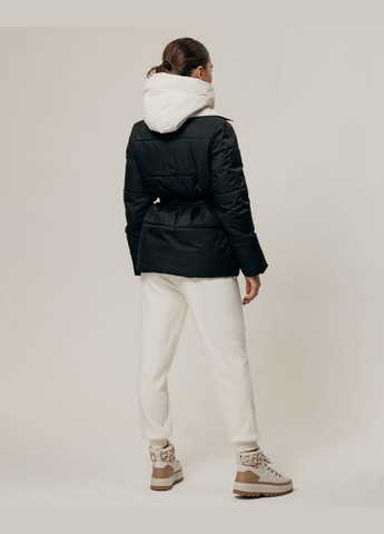 Черная куртка с поясом бежево-молочная HAIZIYUAN