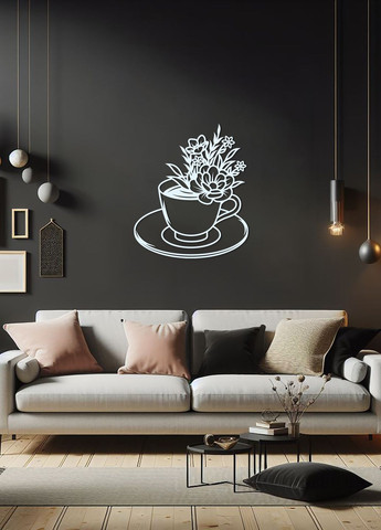 Современная картина на кухню, декор в комнату "Цветочный кофе", оригинальный подарок 35х43 см Woodyard (292013870)