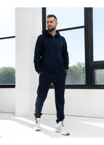 Синій демісезонний костюм чоловічий спортивний, теплий, на флісі, з капюшоном, однотонний брючний No Brand Mana W1