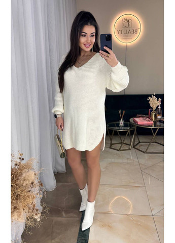 Молочное платье-туника оверсайз шерсть, с рукавами Україна