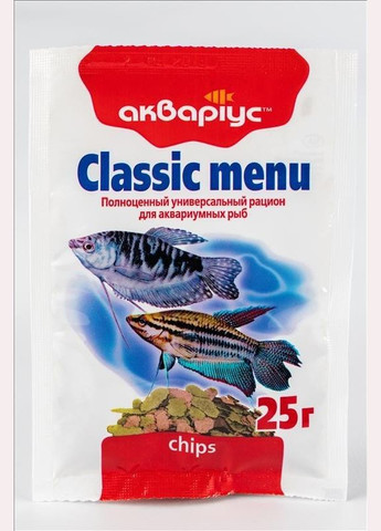 Корм Аквариус Классик меню чипсы для всех видов аквариумных рыб 25 г (4820079310468) Акваріус (288576407)