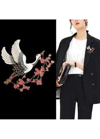 Брошка жіноча, елегантна Журавель з гілочкою сакури (різнобарвна) China (366875191)