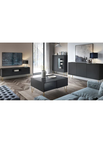 Стіл журнальний Гармоні / Harmony з 2 ящиками та золотими ніжками L97 Чорний/чорний мармур роял 97x65x45 см. Perfect Home (372178868)