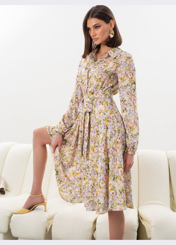 Оливковое (хаки) кэжуал платье-рубашка цвета хаки из штапеля в цветочный принт Dressa с цветочным принтом