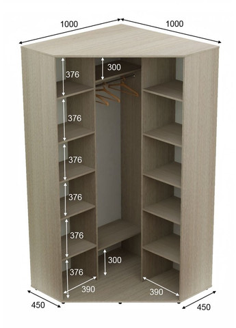 Шкаф-купе двухдверный угловой 100*100*230 Дуб Шамони светлый ДСП/Зеркало с пескоструйным рисунком Угол-1 Алекса (360464740)