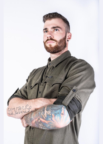 Оливковковая (хаки) кэжуал рубашка однотонная Time of Style