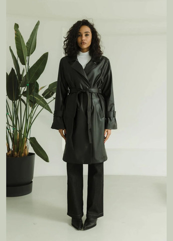 Черное демисезонное Кожаный тренч Seventeen