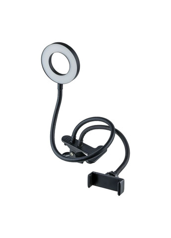 Лампа кільцева світлодіодна на прищіпці із тримачем для телефону та гнучкою ніжкою 2 в 1 діаметр 9 см No Brand (361029082)