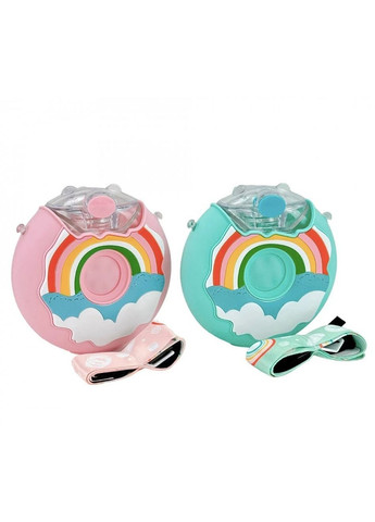 Пляшка для води у формі пончика Без Бренда, 380 мл з дозатором, ремінцем та трубочкою, Блакитний ( ) No Brand (302392542)