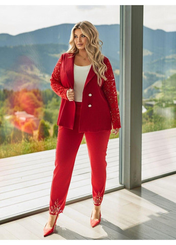 Костюм діловий, з завуженими штанами " Піджак з вишивкою" мод ВДЖВ- 1041, червоний, 52-54 No Brand (355469516)