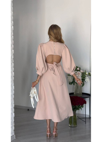 Бежевое праздничный, повседневный, вечернее, кэжуал, деловое женское платье колокол No Brand однотонное