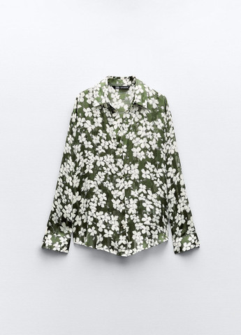 Зеленая повседневный рубашка с цветами Zara