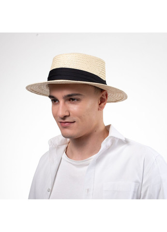 Капелюх канотьє чоловічий зі стрічкою папір бежевий АЙНА 444-577 LuckyLOOK 444-577М (322790148)