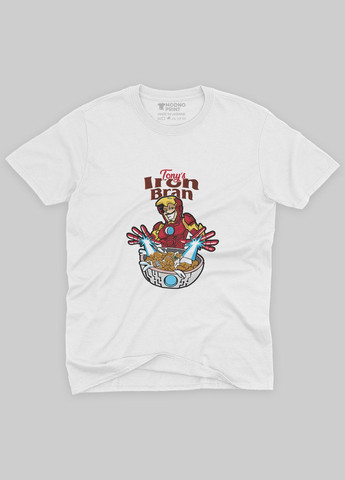 Белая демисезонная футболка для мальчика с принтом супергероя - железный человек (ts001-1-whi-006-016-013-b) Modno