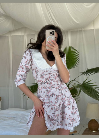 Молочное повседневный, праздничный платье женское корсетное с цветочным принтом Avanti с цветочным принтом