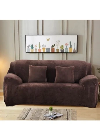 Захисний чохол на двомісний диван Велюровий Plush Velvet 145-185 см Шоколадний Diana Textile (380328832)