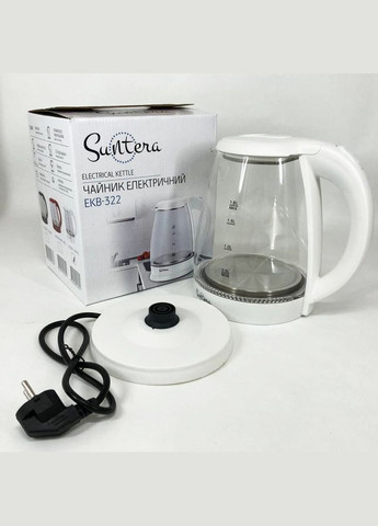 Електрочайник EKB-322W, чайники з підсвічуванням, гарний електричний чайник. Колір: білий Suntera (364665151)