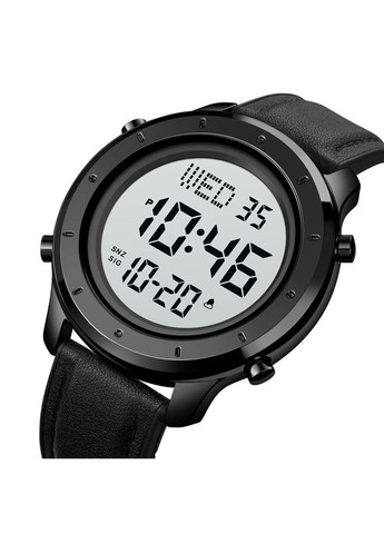 Годинник 1864LBKWT чоловічий чорний зі шкіряним ремінцем водонепроникний з будильником і календарем ProDobro (367265846)