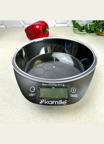 Кухонные весы электронные с чашей на 5 кг Чёрные 7110 Kamille (364195598)