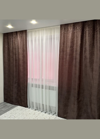 Комплект готових пошитих жакардових штор 2шт розмір 1.5*2.7м коричневого кольору. Набір штор в спальню, вітальню. No Brand (326026982)