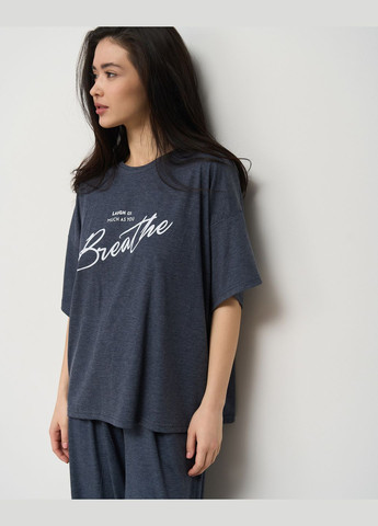 Темно-синяя всесезон комплект с широкими штанами и футболкой Nicoletta