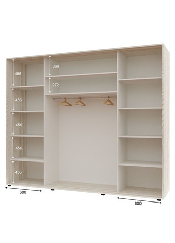 Шкаф-купе трехдверный Комфорт Мебель 260*60*240 см Дуб Беленый ДСП + Зеркало + ДСП Макси Комфорт Меблі (360437515)