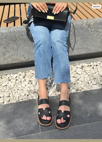 Сандалі в стилі H@rmes чорна шкіра на платформі No Brand (334337952)