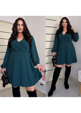 Смарагдова святковий жіноча сукня з завищеною талією та акцентом на фігурі кльош No Brand в горошок