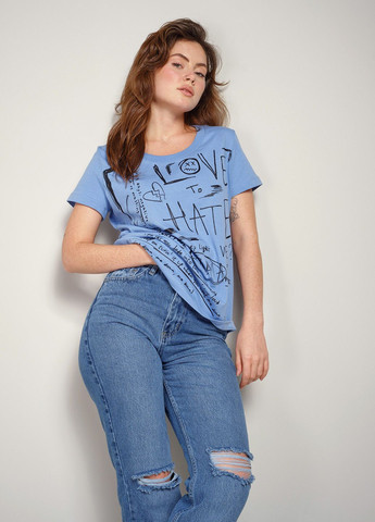 Голубая летняя женская футболка с текстом 103107 Power