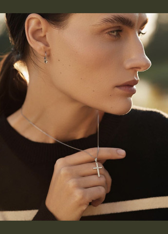 Срібний хрестик із кубічним цирконієм покритий родієм Family Jewelry House (324260851)