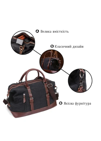 Дорожня сумка текстильна 20170 Чорна Vintage (331910438)