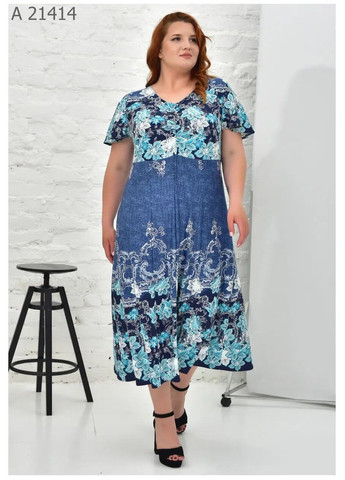Синя повсякденний сукня жіноча великого розміру SK з квітковим принтом