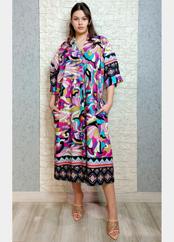 Комбинированное кэжуал платье оверсайз New Collection с абстрактным узором