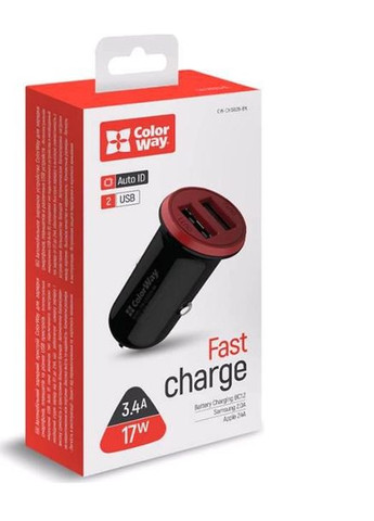 Автомобильное зарядное устройство 2USB AUTO ID 3.4A 17W Red Black Colorway (301471504)