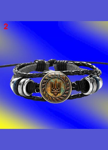 Плетений ручний браслет з екошкіри в стилі панк зі скляним кабашоном гербом України No Brand (292260476)