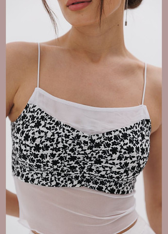 Короткий топ из черной сеточки с цветочными вставками Arjen — 296470930