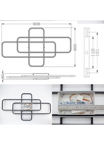 Смарт люстра керована світлодіодна SVEN 3SQ 105 Вт 908x508x80 мм Чорно-біла ESLLSE (365446788)