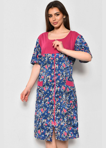 Халат женский полубатальный с цветочным принтом синего цвета Let's Shop (280777153)