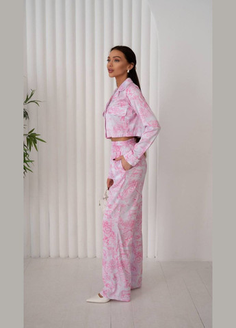 Женский костюм с кроп-топом и широкими брюками из искусственного шелка. MonCher (334676407)