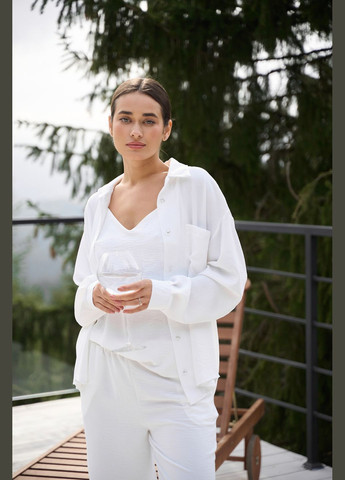 Жіночий костюм (Майка + Сорочка + Шорти + Штани) 0515 Жатка S-M білий АМА (292714214)