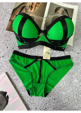 Зеленый идеальный комплект ажурный бюстгальтер и трусики на средней посадке зеленый Weiyesi