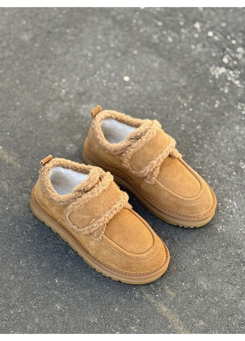 Зимние зимние женские ботинки на липучках натуральная замша теплые на меху комфортные мокасины рыжие No Brand