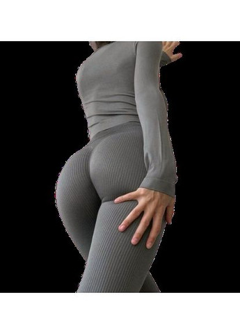 Серые демисезонные леггинсы в рубчик с моделирующим швом сзади leggings rib poppy seed s/m No Brand