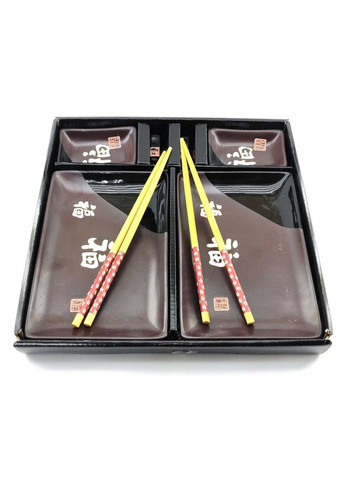 Сервіз для суші 28х28,3х3,5 см 2 персони Ієрогліфи на шоколадному фоні No Brand (317041997)