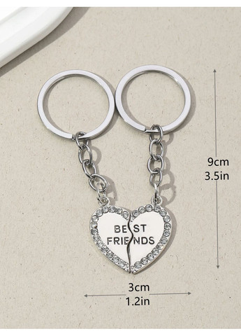Брелки парні Best friends для двох подруг з кристалами дві половинки серця срібний колір No Brand (339869662)