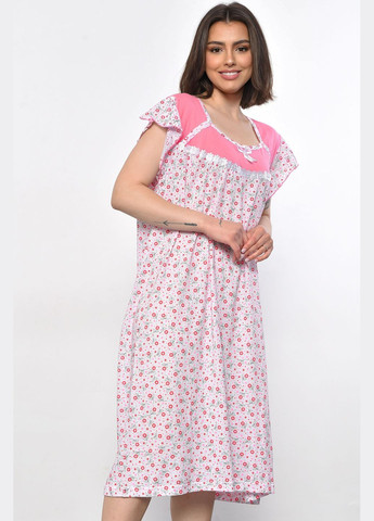 Ночная рубашка женская батальная белого цвета с цветочным принтом Let's Shop (293337761)